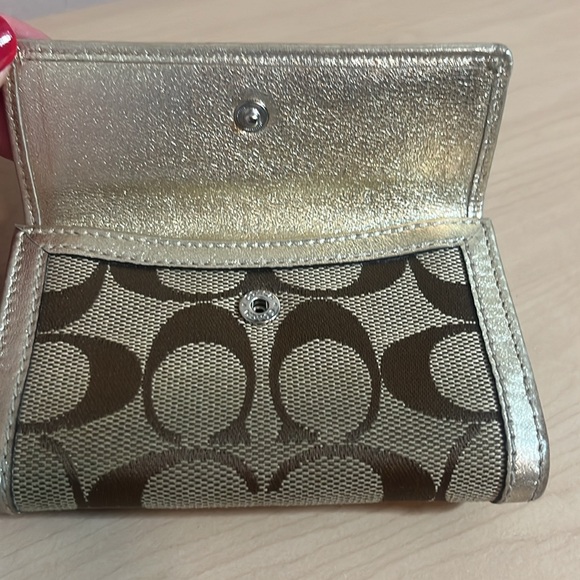 Coach trifold wallet. Tan/brown/metalic. - Picture 6 of 9
